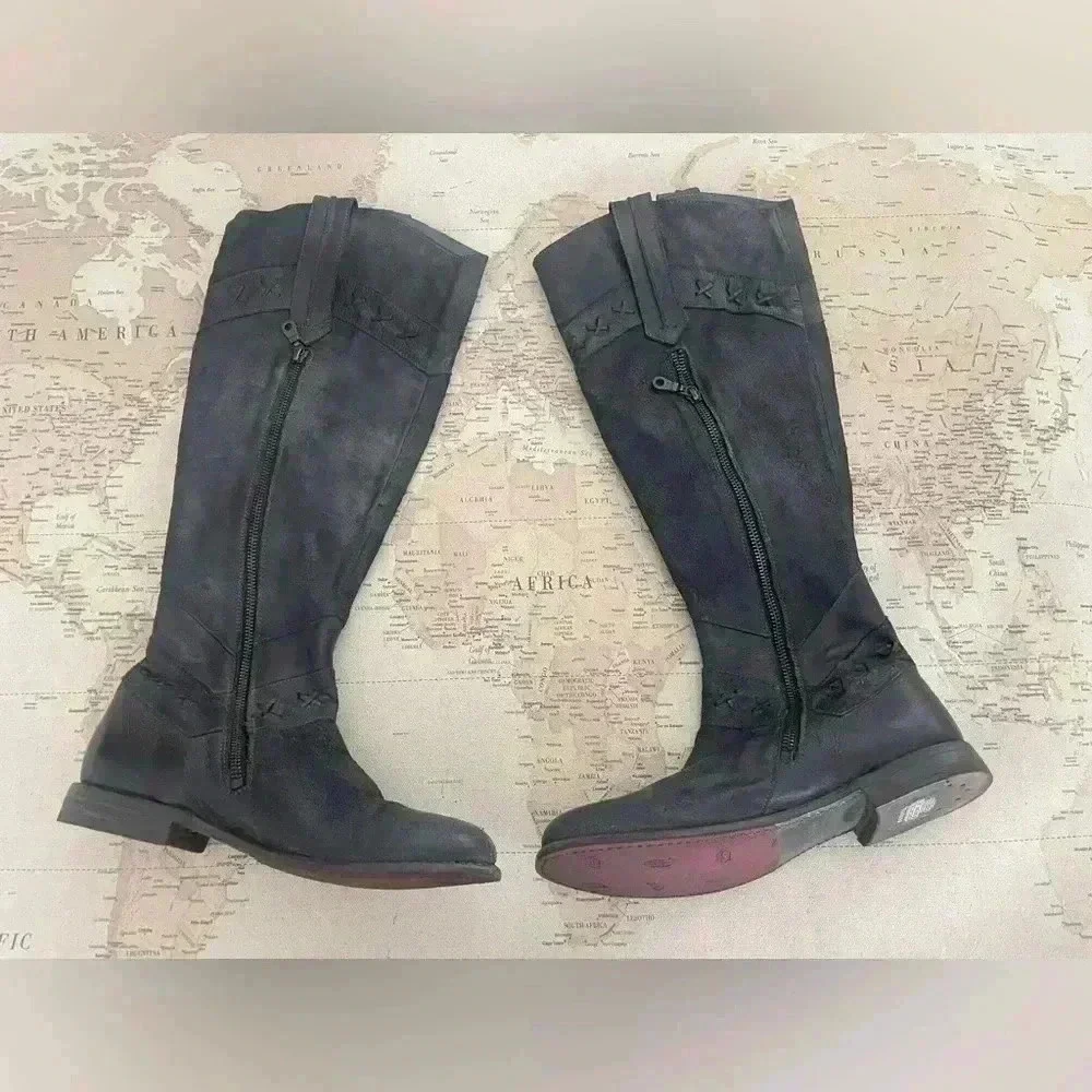 Bed Stu Midge Western Boots Cobbler Series Knee High Leather  Black 39 EUC